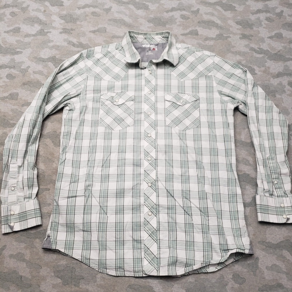 Wrangler 20X Shirt Mens XLT Green Pearl Snap Long Sleeve Plaid Check Western